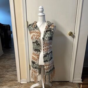 Crochet Hooded Vest with Fringe ( Hand Made)